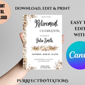 Boho Floral Retirement Invitation Template: Elegant Printable (Digital Download)