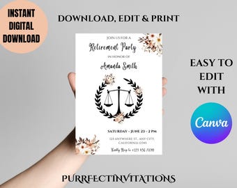 Lawyer Retirement Party Invitation Template: Editable Canva Design (Digital Download)