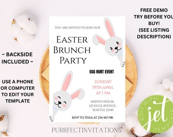 Editable Easter Egg Hunt And Brunch Invitation Easter Bunny Egg Hunt And Brunch Party Invite Printable Template Instant Download Evite