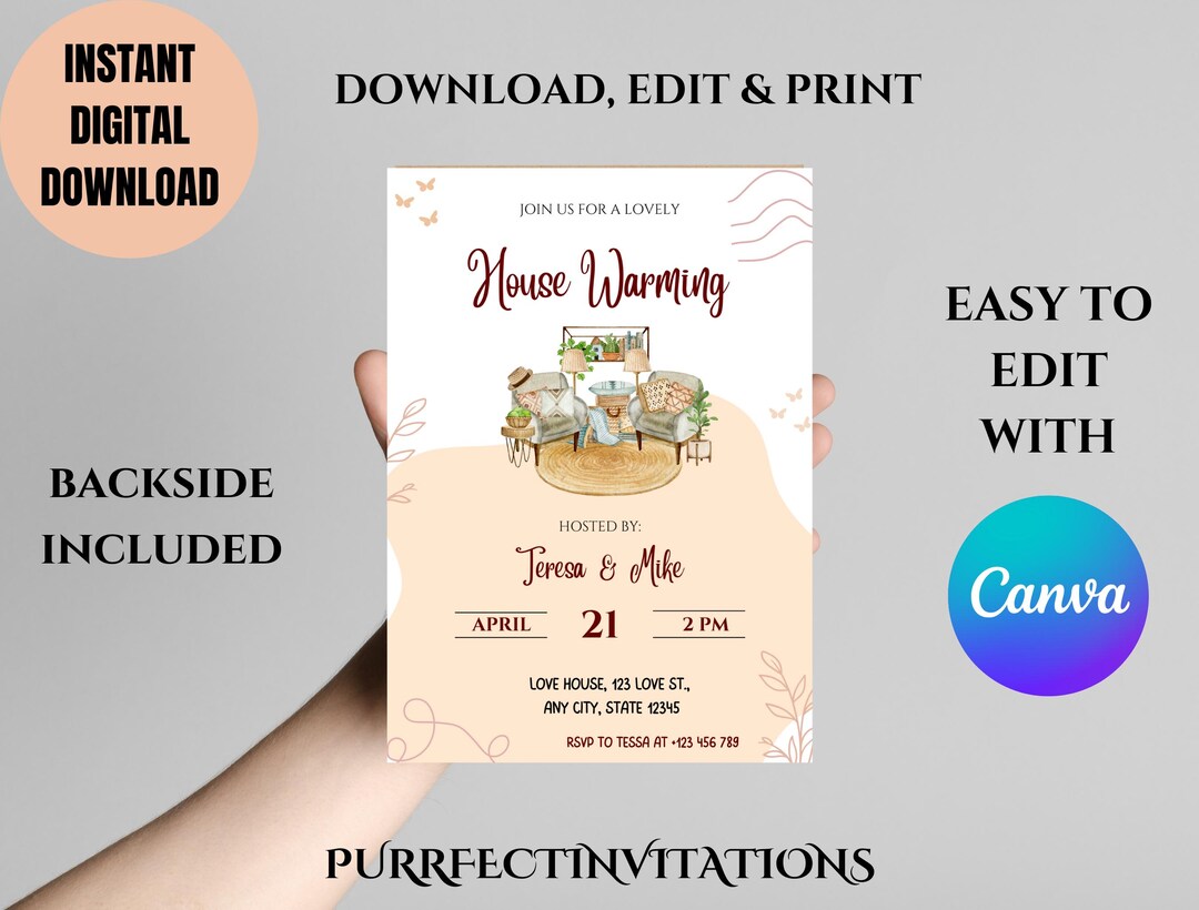 Boho Housewarming Invitation Template: Editable Canva Printable ...