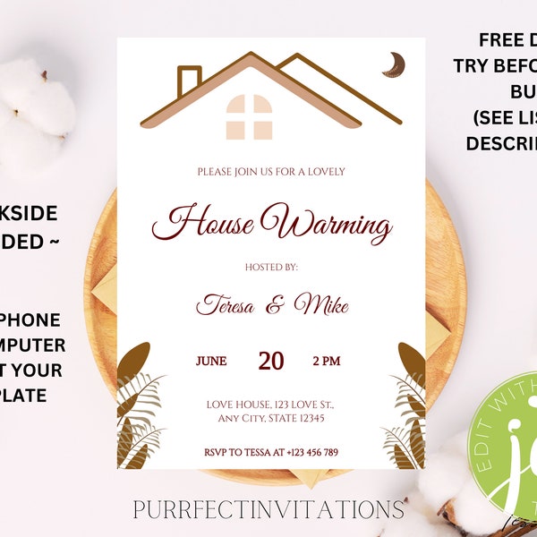 EDITABLE Boho House Warming Invitation, House Warming Party Invite, Boho Housewarming Invite Electronic Printable Template Digital Download