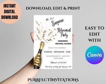 Surprise Retirement Party Invitation: Champagne Celebration (Digital Download)