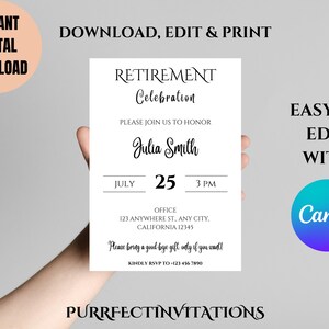 Minimalist Retirement Invitation Template: Editable Canva Invite (Digital Download)