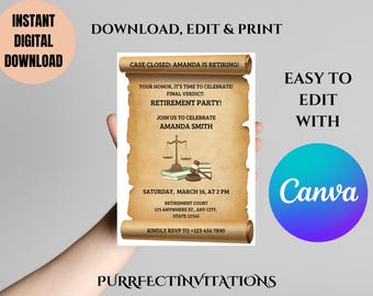 Judge Retirement Invitation Template: Formal Party Invite (Digital Download)