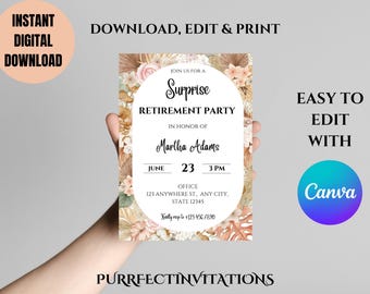 Floral Retirement Party Invitation: Editable Boho Design (Digital Download)