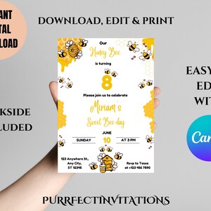 Editable Bee Birthday Invitation: Honeycomb Kids Party (Digital Download)