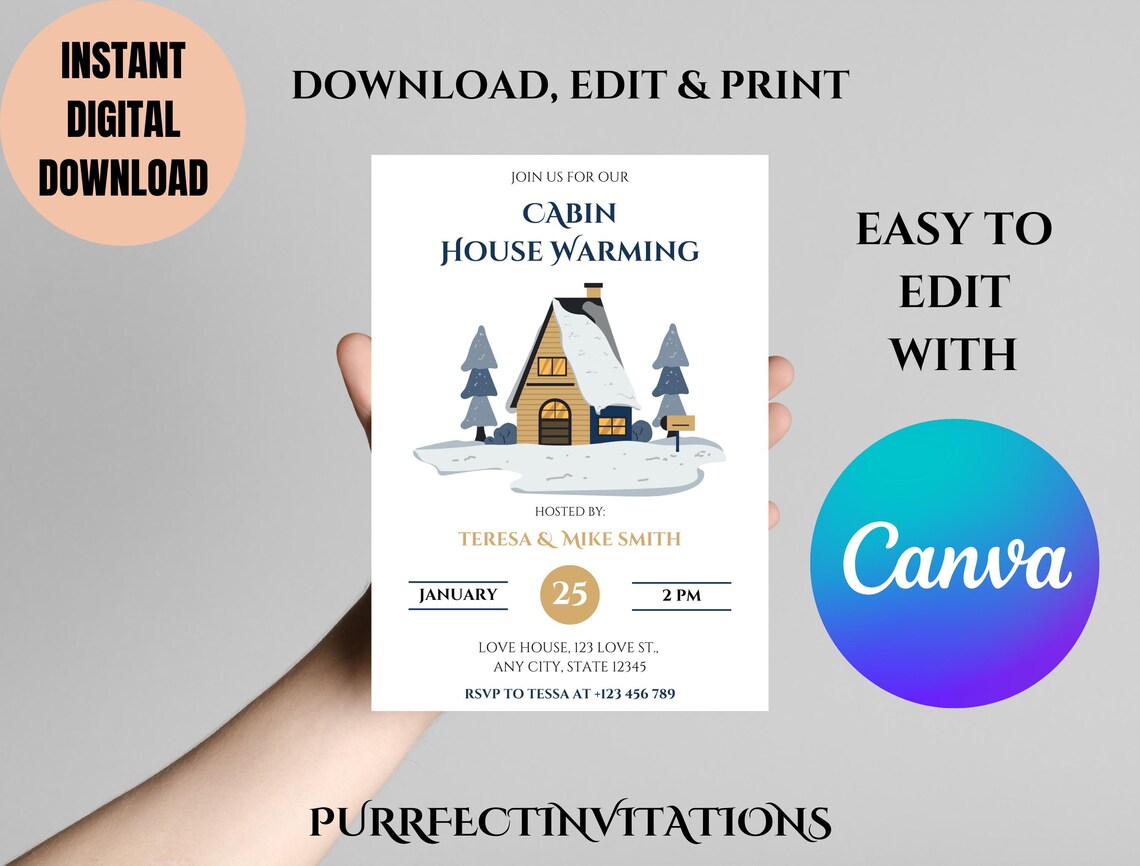 Canva EDITABLE Cozy Cabin House Warming Invitation, House Warming Party ...