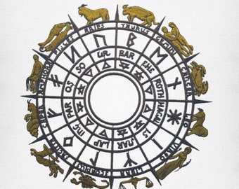 Astrological Zodiac Wheel Embroidery Design - Digital File with Variety of Formats