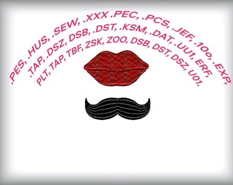 Unique Lips and Mustache Stitching Design - Embroidery Hoop Art