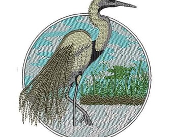 Elegant Fishing Bird Stitch Pattern - Downloadable Embroidery Art