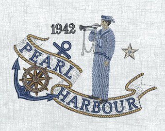 Pearl Harbor Commemoration Machine Embroidery Design - 23.5 cm x 16.5 cm - Stitch with Honor