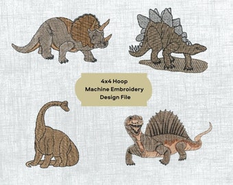 Dinosaur Embroidery Designs: 4x4 Hoop for Kids - 4 Patterns, 12 Formats Included