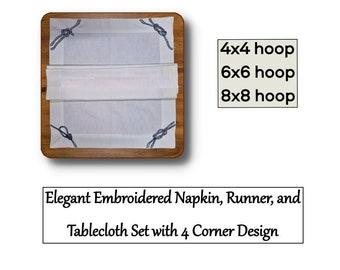 Rope Machine Embroidery Design - Elegant Corner Detail for Napkins, Runners, and Tablecloths