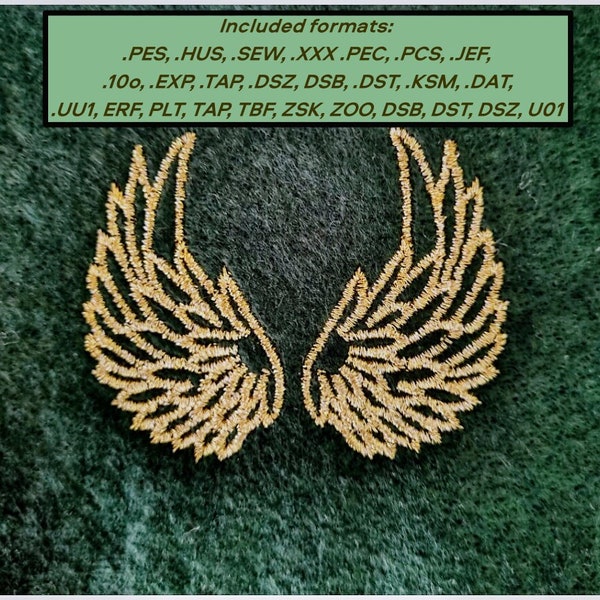 Angel wing embroidery pattern file, 3 sizes 19 formats. pes file added. CODE : 017