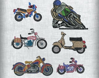 Adorable Children's Embroidery Designs with Motorcycle Themes - 6-Pack
