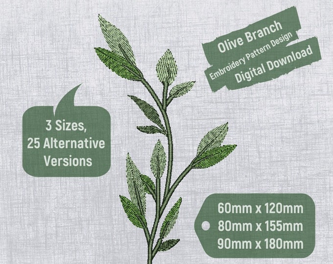 Featured listing image: Olive Branch Embroidery Design - Multi-Size Pattern File, 25 Styles