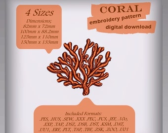 Charming Coral Embroidery Design Set - Four Size Options!