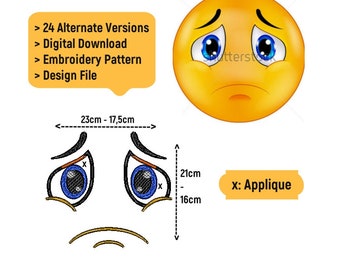 Emoji Pillow Cover Set - 2 Throw Pillows with Sad Face Applique Pattern - Home Decor