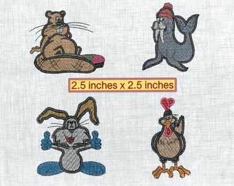 Adorable Animals Embroidery Set - 4x4 Hoop, 4 Designs - Instant Download