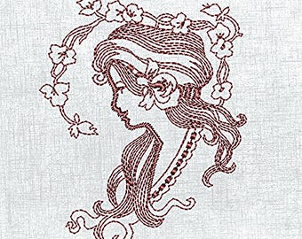 Elegant Female Silhouette Embroidery Design - Machine Pattern 4x4