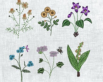 Spring Flowers Embroidery Design Set - 6 Patterns, 4x4 Hoop - Instant Download
