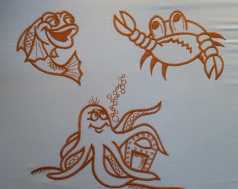 Creative Sea Animal Embroidery Pattern Set - Easy Download - For Home Decor and Clothing