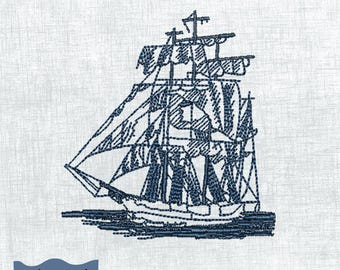 Nautical Navy Ship Embroidery Set - Instant Download Patterns for Machines