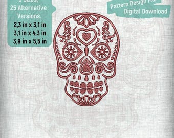 Skull Embroidery Design File - 25 Unique Versions in 3 Sizes