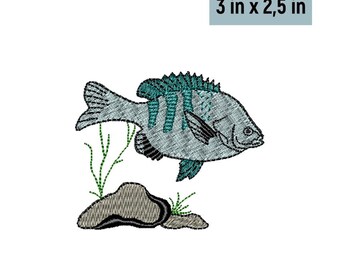 Fish Embroidery Design File - Size 3 in x 2,5 in - digital design download