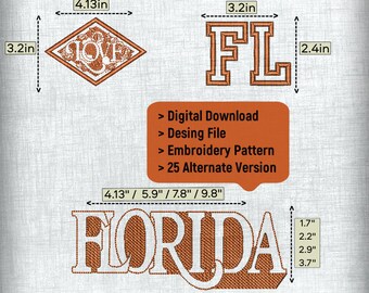 Florida College Style Machine Embroidery Design - Digital Download