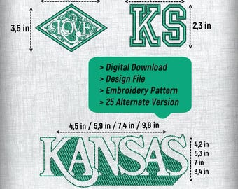 Kansas Embroidery Pattern Design File - Set of 3 Patterns in 4 Sizes