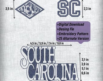 South Carolina Embroidery Design Bundle - 3 Patterns, 4 Sizes, 25 Alternatives