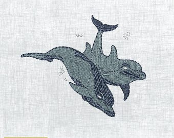 Fun Dolphin Embroidery Design - Instant PDF Download