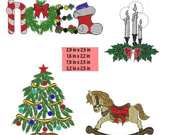 Christmas Ornament Embroidery Patterns - Set of 4 Designs - Digital Download