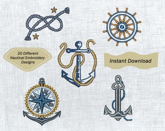 Nautical Marine Embroidery Design Collection - Anchor, Rudder, Rope - Instant Download Patterns