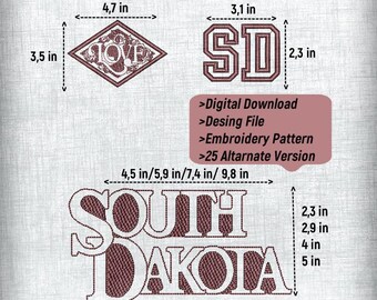 Digital South Dakota Embroidery Designs - 3 Patterns, 4 Sizes, 25 Options