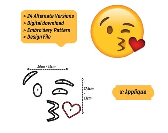 Emoji Pillow Case Set - 2 Kiss Face Applique Patterns for Pillows