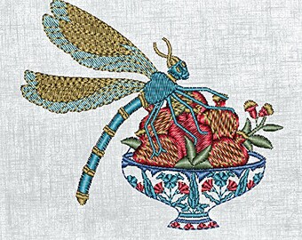 Dragonfly embroidery design - digital download - Size : 9.3''x 8.2''