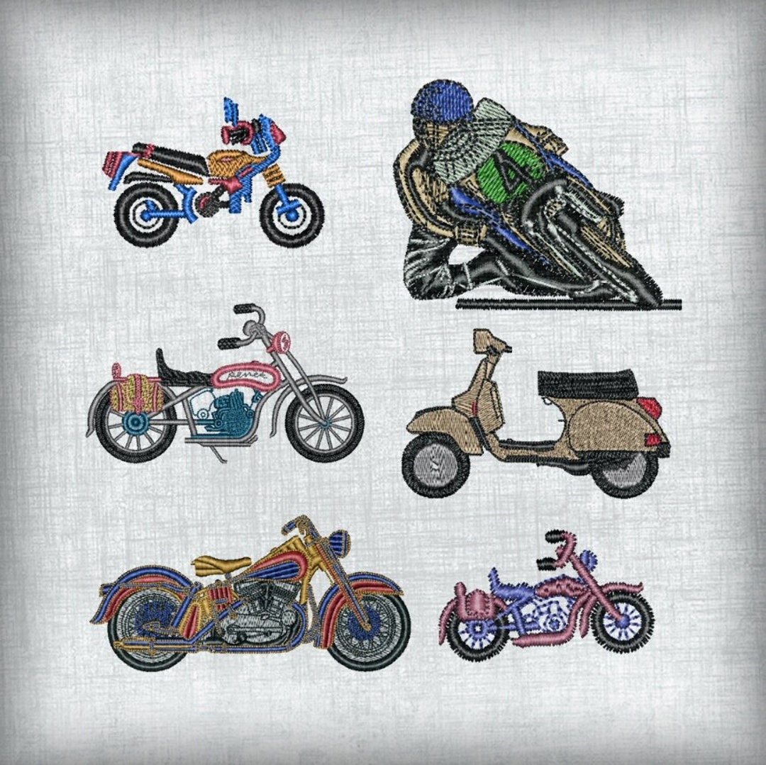 Adorable Children's Embroidery Designs With Motorcycle Themes - 6-pack ...