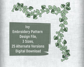 Ivy Embroidery Pattern Design File, 3 Sizes, 25 Alternate Versions.  Digital Download