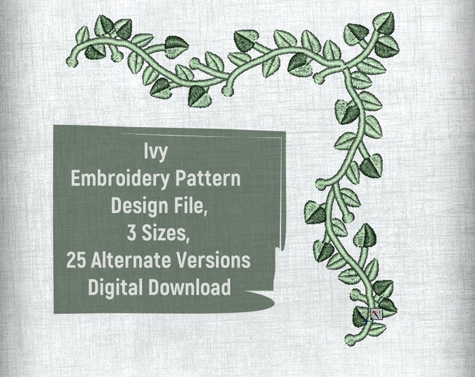 Featured listing image: Ivy Embroidery Pattern Design File, 3 Sizes, 25 Alternate Versions.  Digital Download