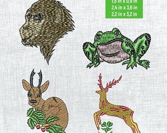 Cute Animal Embroidery Bundle - Monkey, Frog, Deer Patterns - Easy DIY Embroidery