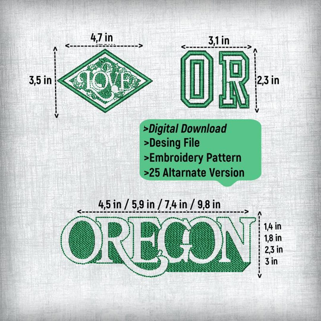 Oregon Pattern Oregon Embroidery Pattern Design File Bundle - 3 Patterns, 4 Sizes, 25 ...