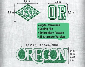 Oregon Embroidery Pattern Design File Bundle - 3 Patterns, 4 Sizes, 25 Alternatives