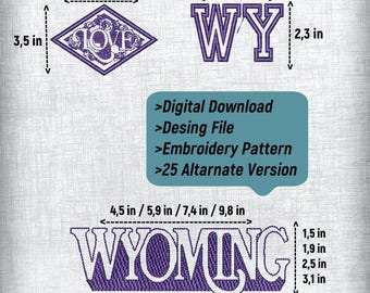 Wyoming Embroidery Pattern Design File - Set of 3 Patterns in 4 Sizes