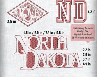 North Dakota Embroidery Pattern Design File - 3 Patterns, 4 Sizes, 25 Formats