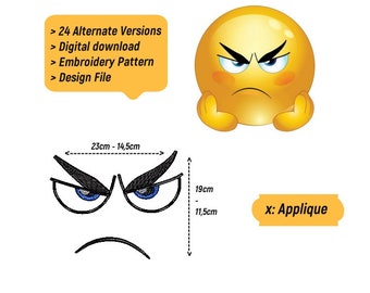 Angry Emoji Decorative Applique Pillow Pattern - Instant Digital Download - 2 Size Options