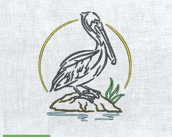 Elegant pelican Bird Embroidery Design - Digital Download