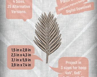 Exotic Palm Leaf Embroidery Pattern - 4 Versatile Sizes, Instant Download