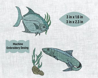 4x4 hoop - Ocean Fish Embroidery Pattern - DIY Design for 4x4 Hoop - Instant Download